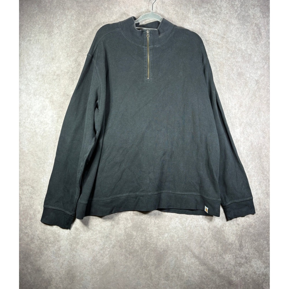 Carhartt Quarter Zip Sweatshirt Mens 2XL Black Relaxed Fit Elbow Patches Rugged